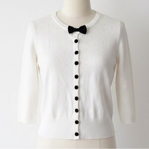 Collectif x ModCloth Layla Ivory Cardigan Black Velvet Bows/Buttons Size XS